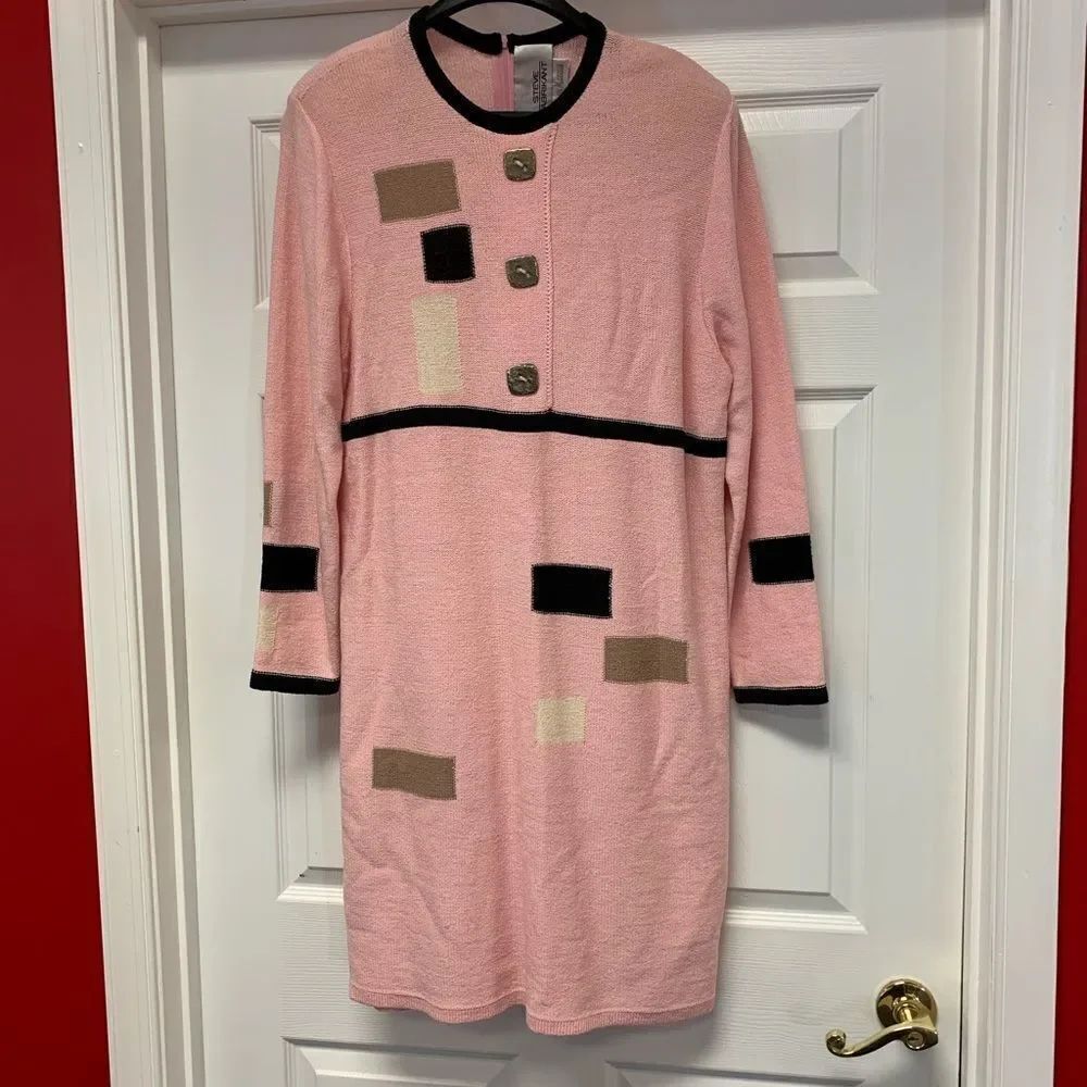 Steve Fabrikant for Neiman Marcus Pink Geometric Knit Dress sz XL ( flaw)